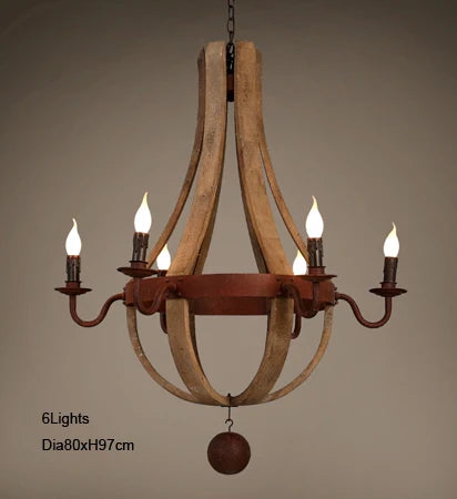 Vintage chandelier decoration Retro wood light fixture of Living Room Bedroom Loft Home American Country Rural candle chandelier