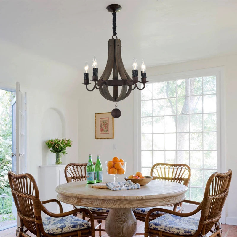 Vintage chandelier decoration Retro wood light fixture of Living Room Bedroom Loft Home American Country Rural candle chandelier