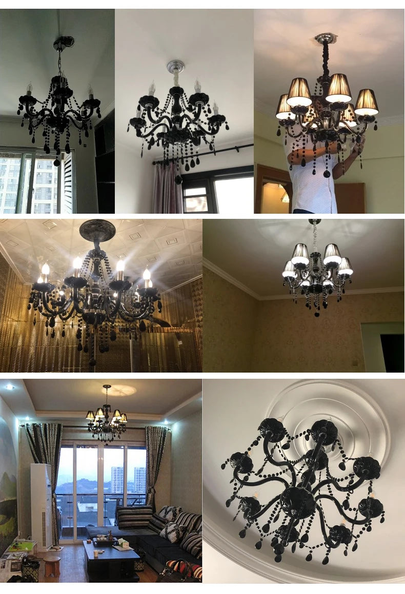 Classic Black Chandelier Light Modern Crystal Chandelier E14 Candle Holder Novelty Wedding Decorative Lighting Fixtures