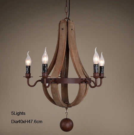 Vintage chandelier decoration Retro wood light fixture of Living Room Bedroom Loft Home American Country Rural candle chandelier