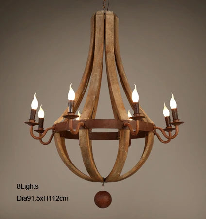 Vintage chandelier decoration Retro wood light fixture of Living Room Bedroom Loft Home American Country Rural candle chandelier