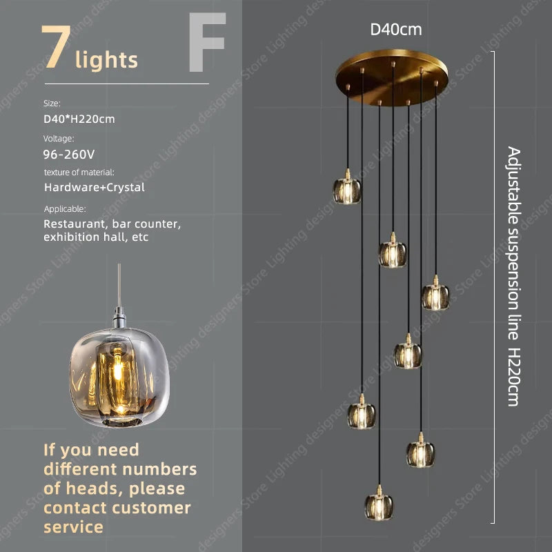 Crystal Chandelier Ceiling for Stairs Modern Led Ceiling Hanging Lamp for Living Room Dining Stair Pendant Lighting