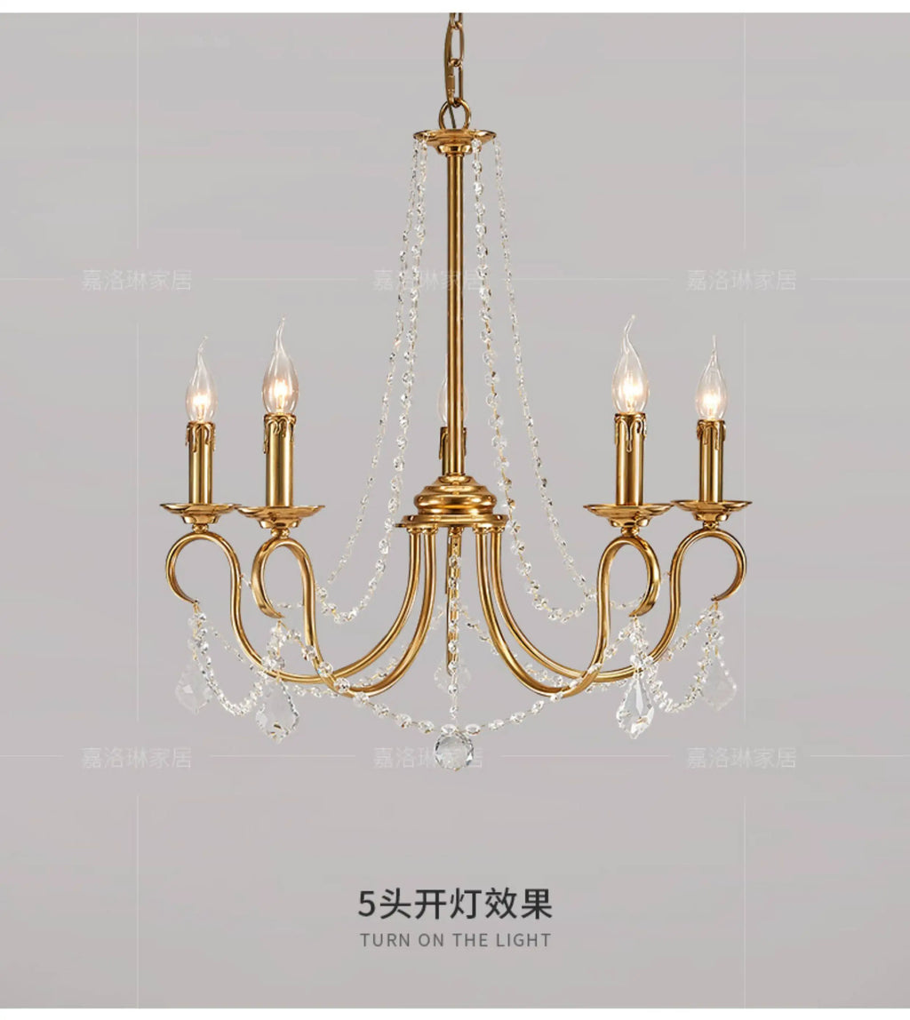 European Restaurant deco Copper LED Candle chandelier for Dining Room deco American Retro Pastoral Entrance kitchen hanging lamp