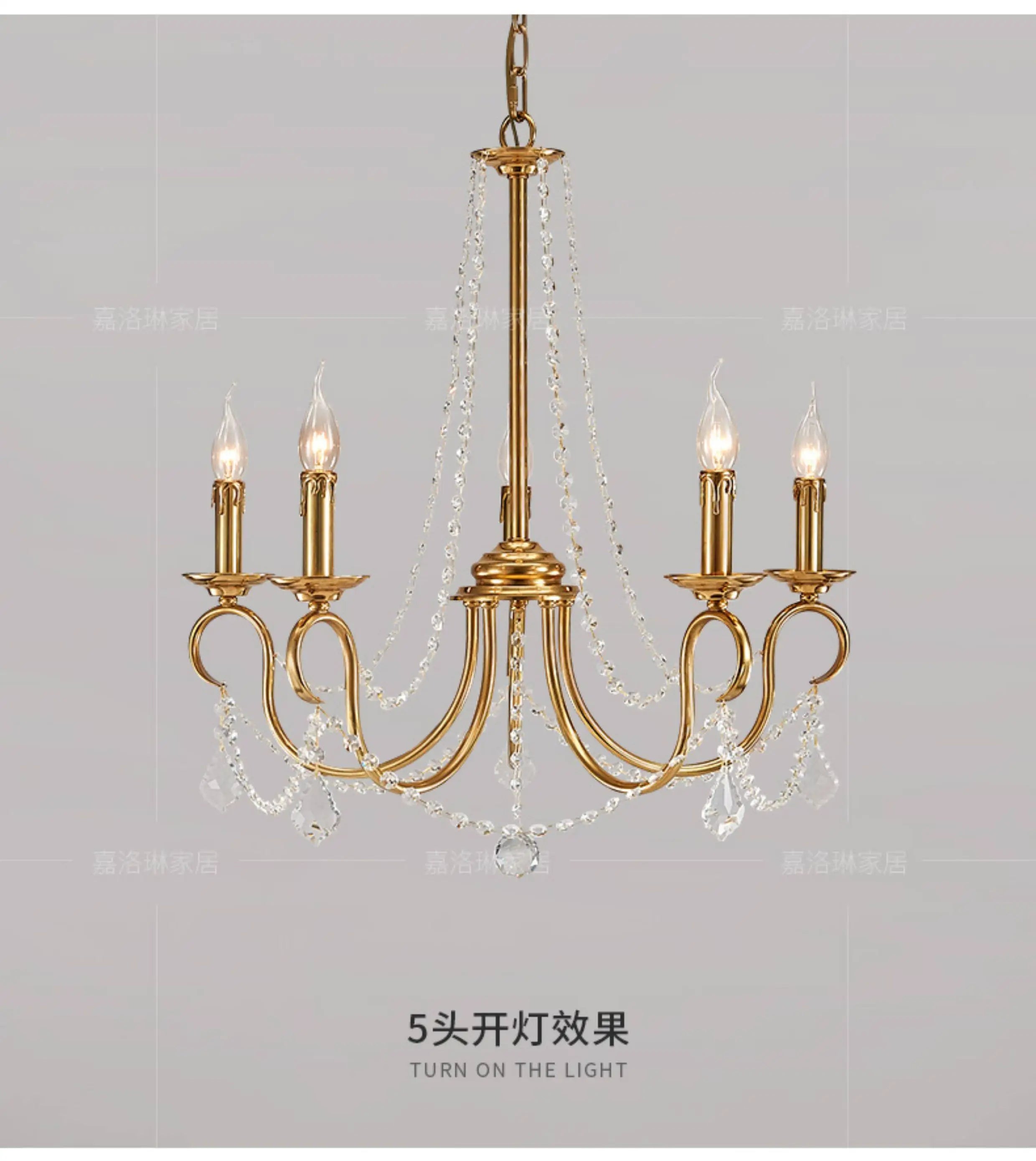 European Restaurant deco Copper LED Candle chandelier for Dining Room deco American Retro Pastoral Entrance kitchen hanging lamp