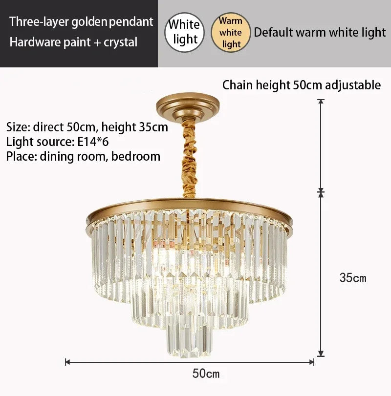 American Luxury Led Crystal Chandelier Modern Multilayer Gold Black Glass Crystal Hanging Lamp Indoor Decor Living Room Kitchen