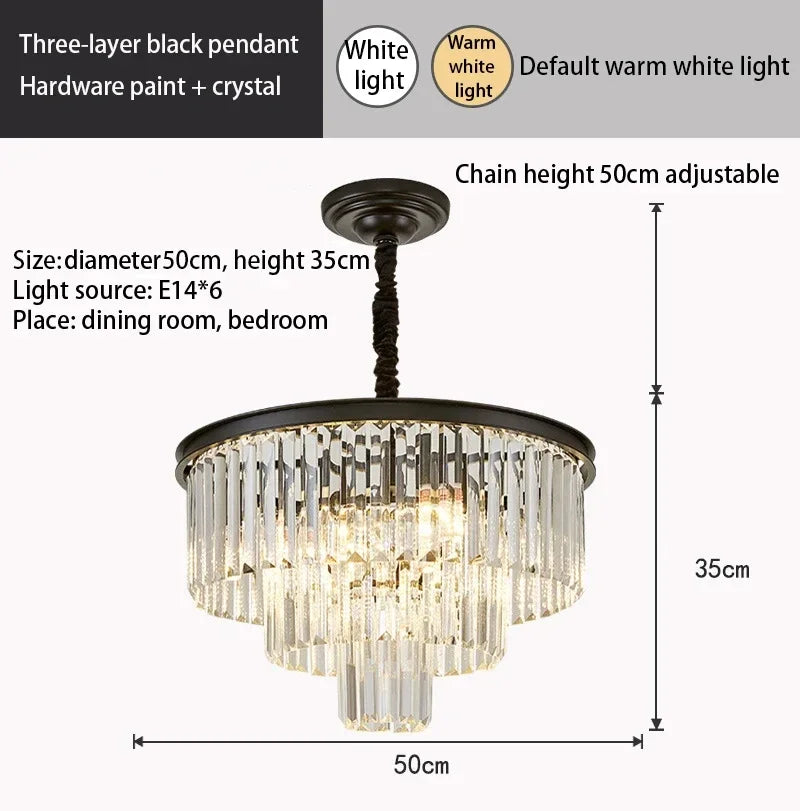 American Luxury Led Crystal Chandelier Modern Multilayer Gold Black Glass Crystal Hanging Lamp Indoor Decor Living Room Kitchen
