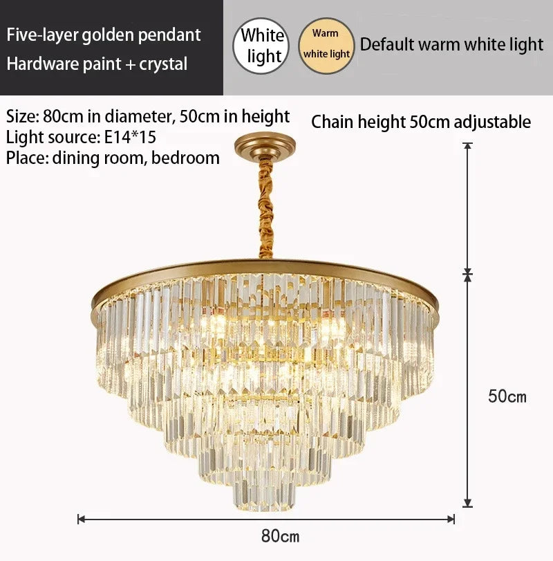 American Luxury Led Crystal Chandelier Modern Multilayer Gold Black Glass Crystal Hanging Lamp Indoor Decor Living Room Kitchen