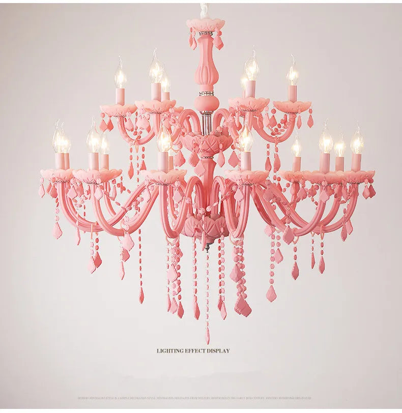 Pink chandelier for Kitchen island Bedroom Kids room girls room wedding chandelier indoor home Art Decor Crystal Chandelier