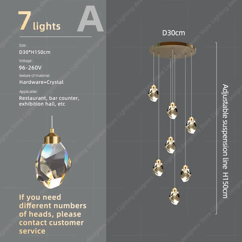 Crystal Chandelier Ceiling for Stairs Modern Led Ceiling Hanging Lamp for Living Room Dining Stair Pendant Lighting