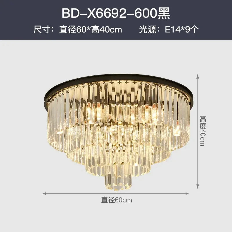 American Luxury Led Crystal Chandelier Modern Multilayer Gold Black Glass Crystal Hanging Lamp Indoor Decor Living Room Kitchen