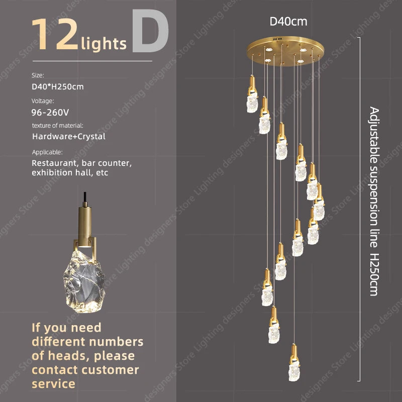 Crystal Chandelier Ceiling for Stairs Modern Led Ceiling Hanging Lamp for Living Room Dining Stair Pendant Lighting