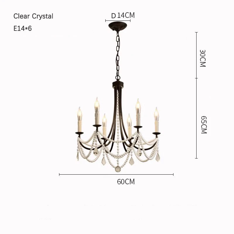 French crystal chandelier, American retro pearl living room dining room chandelier, princess room bedroom lighting fixture