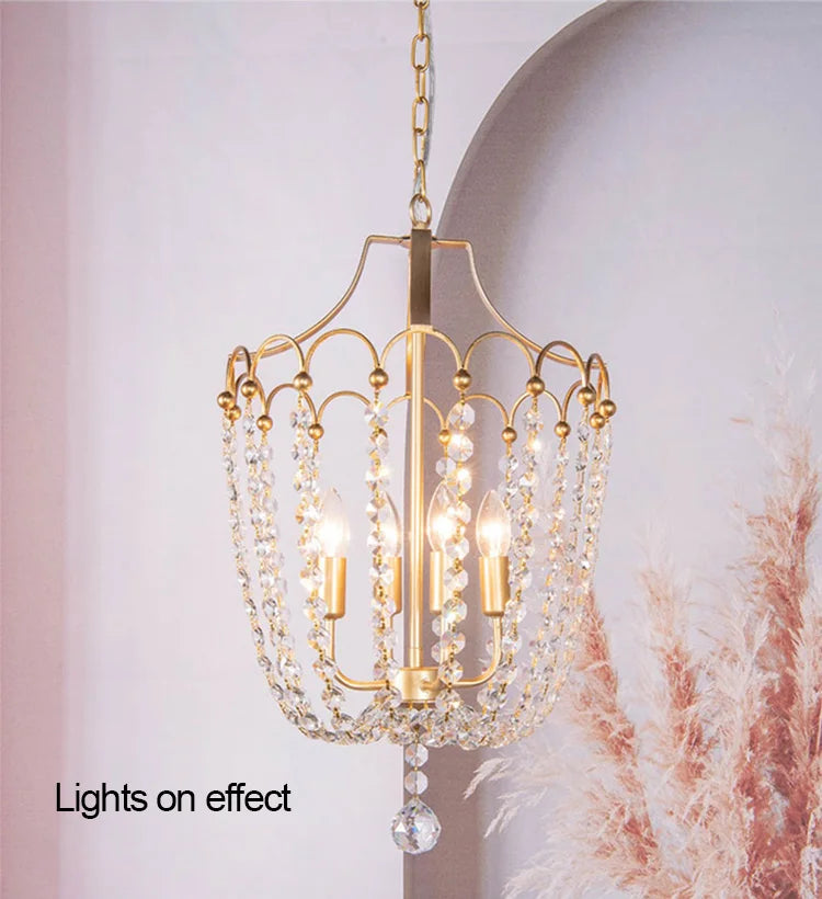Crystal Chandelier Gold Dining Room Lighting White Wooden Beads Chandeliers For Staircase Kitchen Hallway French Country Lights