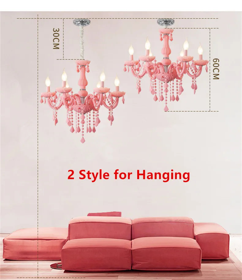 Pink chandelier for Kitchen island Bedroom Kids room girls room wedding chandelier indoor home Art Decor Crystal Chandelier