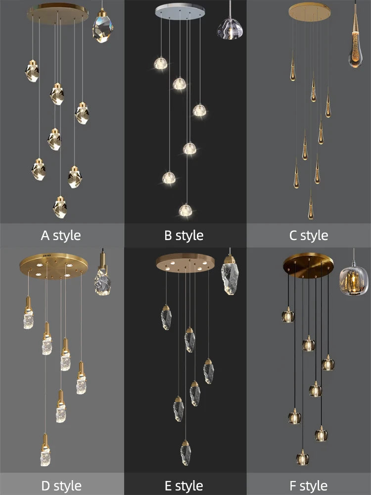 Crystal Chandelier Ceiling for Stairs Modern Led Ceiling Hanging Lamp for Living Room Dining Stair Pendant Lighting