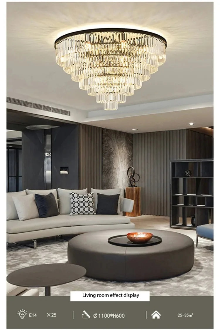 American Luxury Led Crystal Chandelier Modern Multilayer Gold Black Glass Crystal Hanging Lamp Indoor Decor Living Room Kitchen