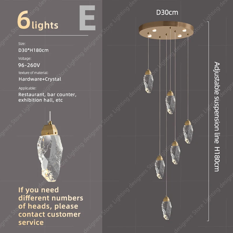 Crystal Chandelier Ceiling for Stairs Modern Led Ceiling Hanging Lamp for Living Room Dining Stair Pendant Lighting