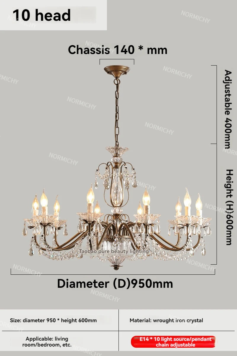 French Crystal Chandelier Retro Light Luxury Living Room Main Light 2025 New Candle High-End Dining Room Bedroom Light