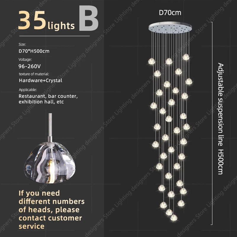 Crystal Chandelier Ceiling for Stairs Modern Led Ceiling Hanging Lamp for Living Room Dining Stair Pendant Lighting