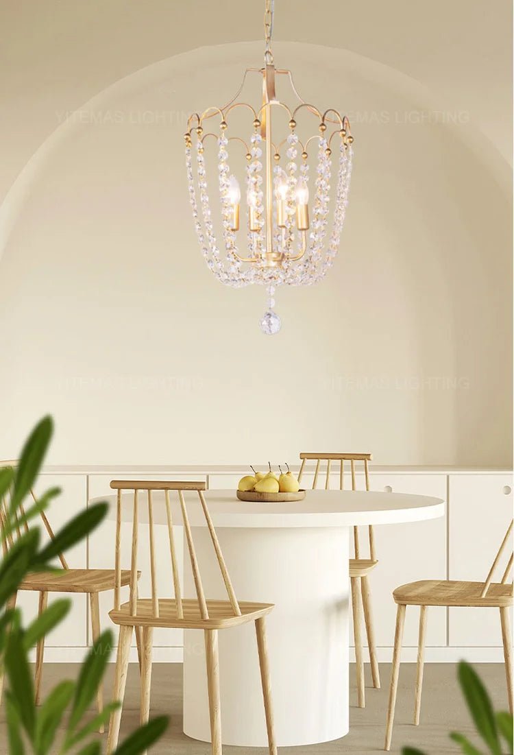Crystal Chandelier Gold Dining Room Lighting White Wooden Beads Chandeliers For Staircase Kitchen Hallway French Country Lights