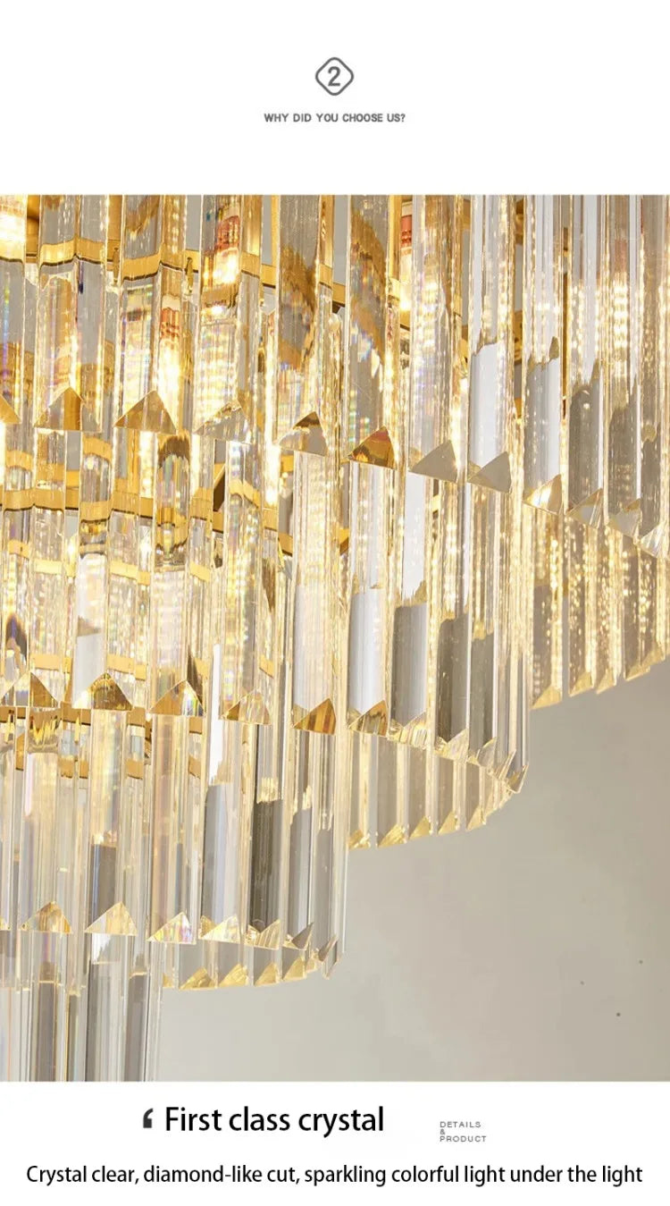 American Luxury Led Crystal Chandelier Modern Multilayer Gold Black Glass Crystal Hanging Lamp Indoor Decor Living Room Kitchen
