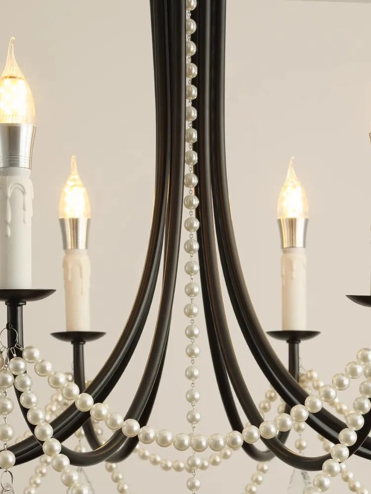 French crystal chandelier, American retro pearl living room dining room chandelier, princess room bedroom lighting fixture