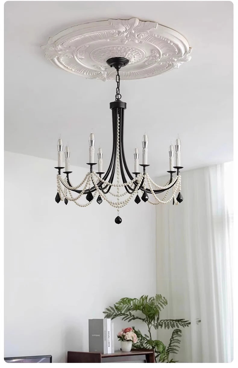 French crystal chandelier, American retro pearl living room dining room chandelier, princess room bedroom lighting fixture