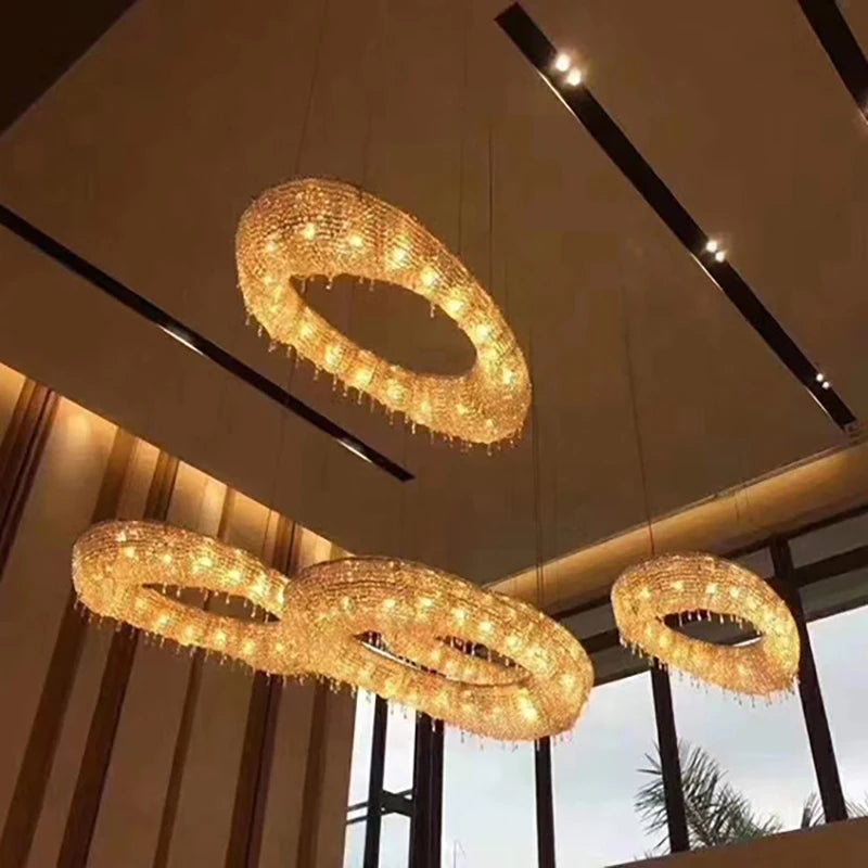 Modern Crystal Chandelier Lighting For Living Room Luxury Gold Hanging Lamp For Foyer Hall Lobby Large Hanging Light Fixture