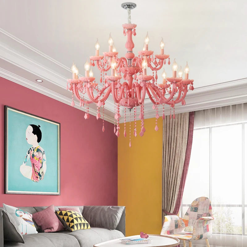 Pink chandelier for Kitchen island Bedroom Kids room girls room wedding chandelier indoor home Art Decor Crystal Chandelier