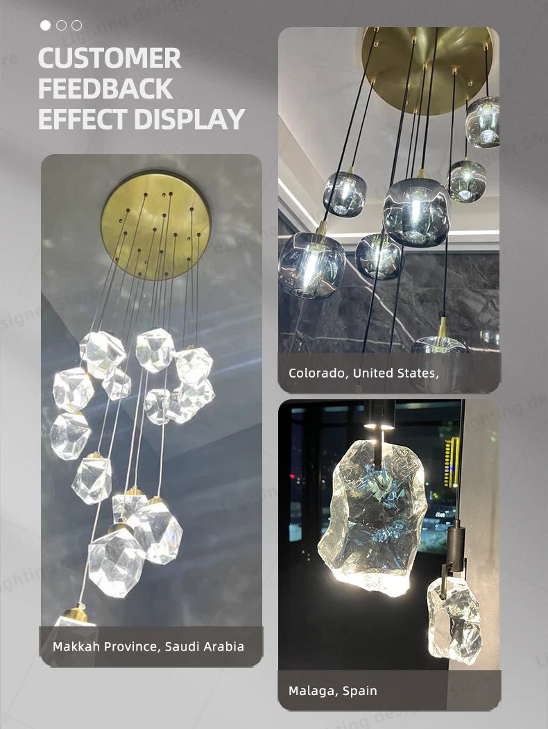 Crystal Chandelier Ceiling for Stairs Modern Led Ceiling Hanging Lamp for Living Room Dining Stair Pendant Lighting