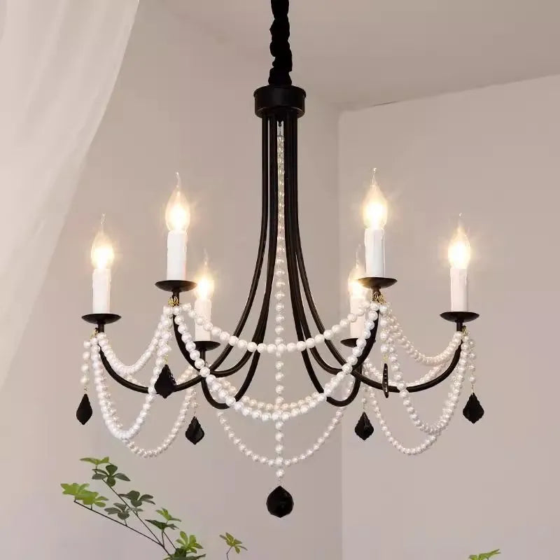 French crystal chandelier, American retro pearl living room dining room chandelier, princess room bedroom lighting fixture