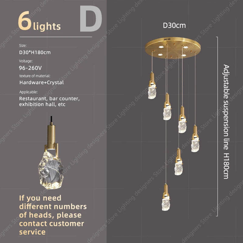 Crystal Chandelier Ceiling for Stairs Modern Led Ceiling Hanging Lamp for Living Room Dining Stair Pendant Lighting