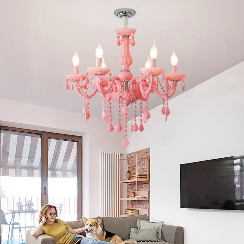 Pink chandelier for Kitchen island Bedroom Kids room girls room wedding chandelier indoor home Art Decor Crystal Chandelier