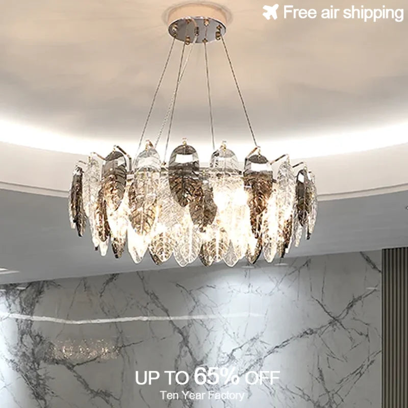Contemporary Crystal Tassel Chandelier with Pink Feather and Gold Round Design for Indoor Living Room Ceiling Decorative Light F
