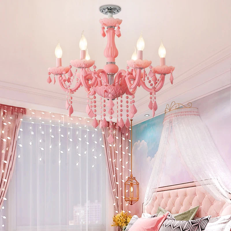 Pink chandelier for Kitchen island Bedroom Kids room girls room wedding chandelier indoor home Art Decor Crystal Chandelier