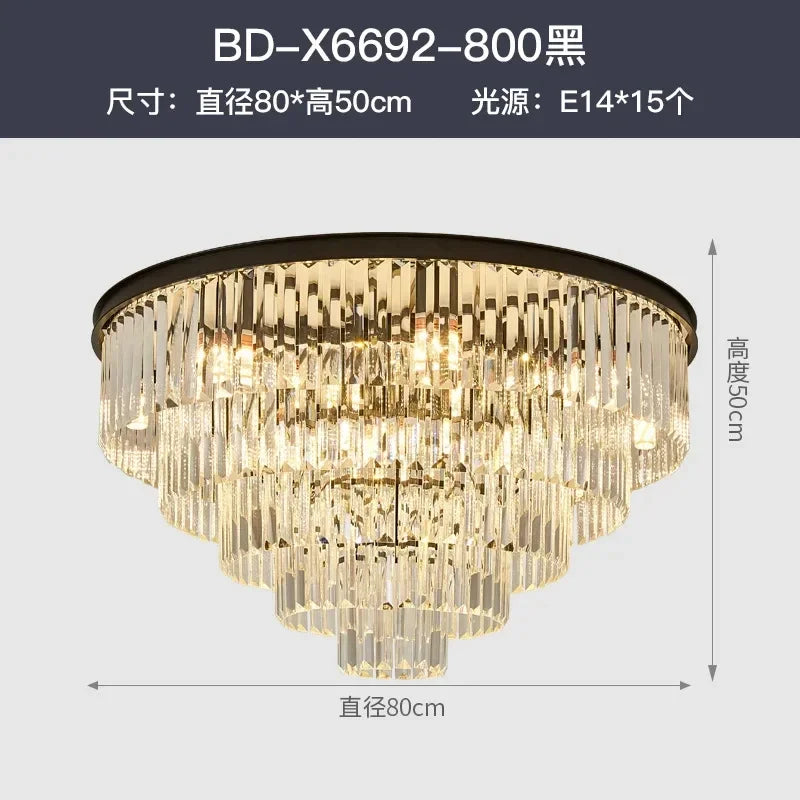 American Luxury Led Crystal Chandelier Modern Multilayer Gold Black Glass Crystal Hanging Lamp Indoor Decor Living Room Kitchen