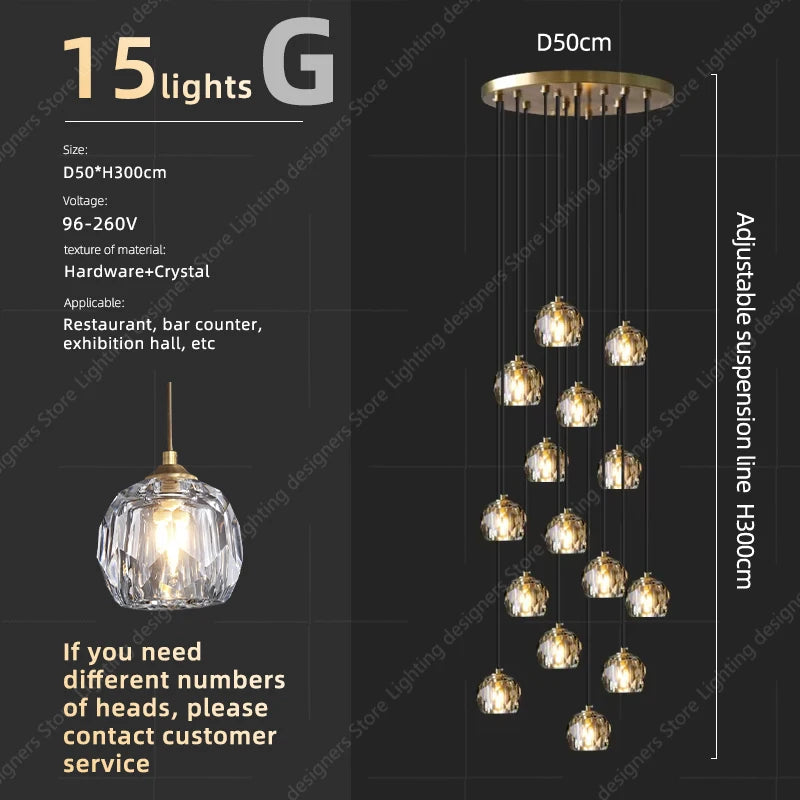 Crystal Chandelier Ceiling for Stairs Modern Led Ceiling Hanging Lamp for Living Room Dining Stair Pendant Lighting