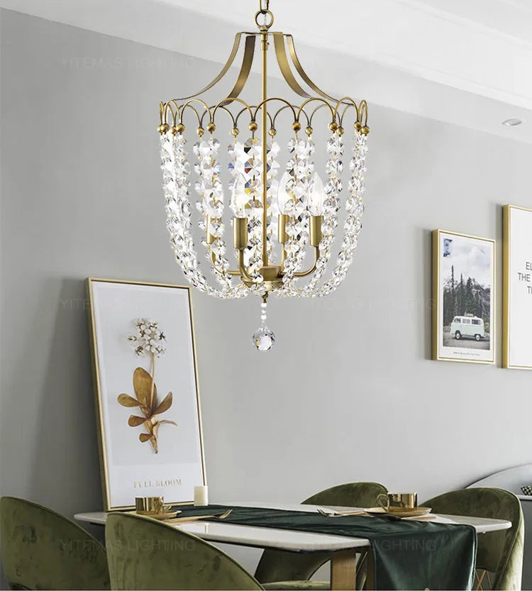 Crystal Chandelier Gold Dining Room Lighting White Wooden Beads Chandeliers For Staircase Kitchen Hallway French Country Lights