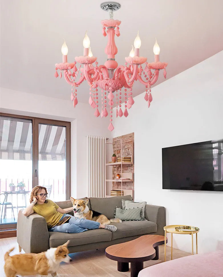 Pink chandelier for Kitchen island Bedroom Kids room girls room wedding chandelier indoor home Art Decor Crystal Chandelier