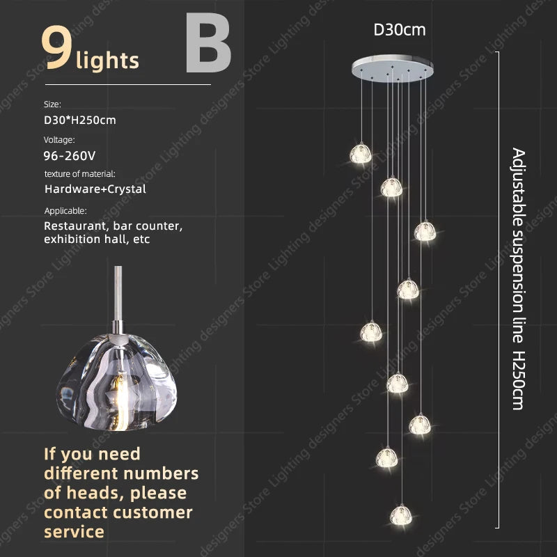 Crystal Chandelier Ceiling for Stairs Modern Led Ceiling Hanging Lamp for Living Room Dining Stair Pendant Lighting