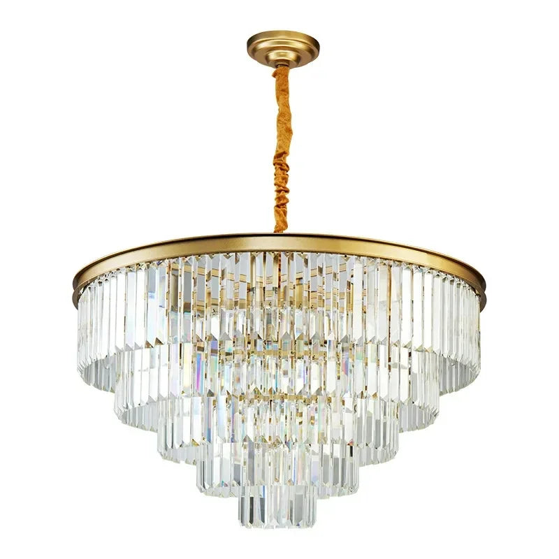 American Luxury Led Crystal Chandelier Modern Multilayer Gold Black Glass Crystal Hanging Lamp Indoor Decor Living Room Kitchen