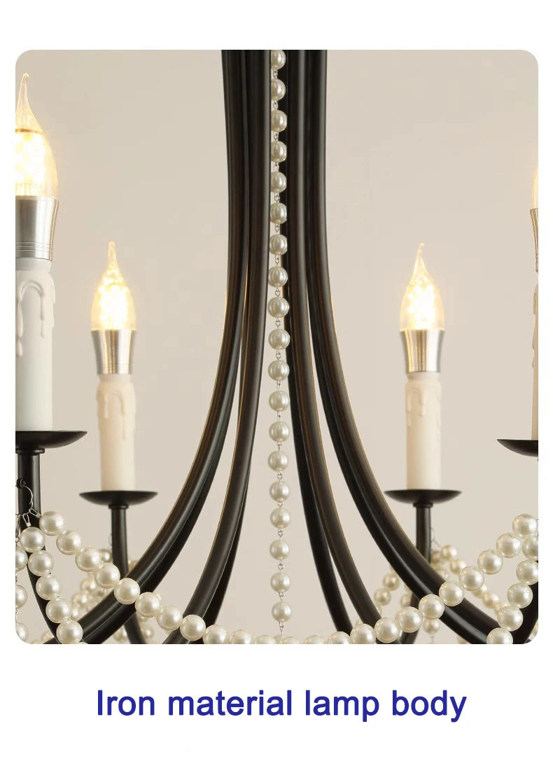French crystal chandelier, American retro pearl living room dining room chandelier, princess room bedroom lighting fixture
