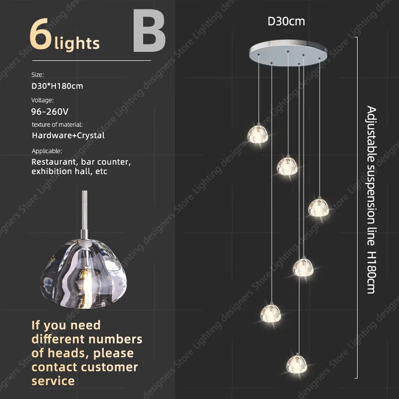 Crystal Chandelier Ceiling for Stairs Modern Led Ceiling Hanging Lamp for Living Room Dining Stair Pendant Lighting