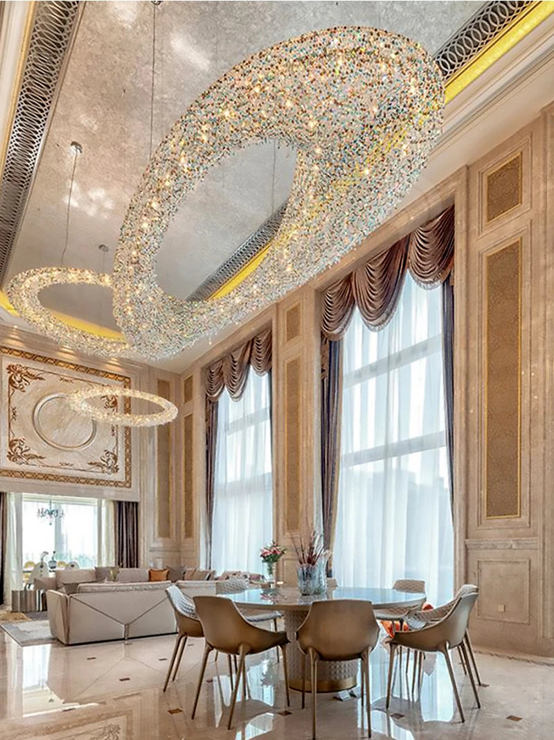 Modern Crystal Chandelier Lighting For Living Room Luxury Gold Hanging Lamp For Foyer Hall Lobby Large Hanging Light Fixture