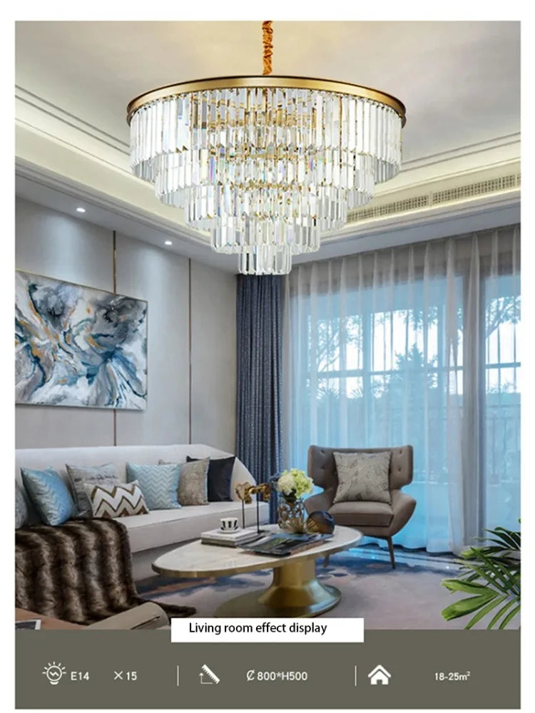 American Luxury Led Crystal Chandelier Modern Multilayer Gold Black Glass Crystal Hanging Lamp Indoor Decor Living Room Kitchen