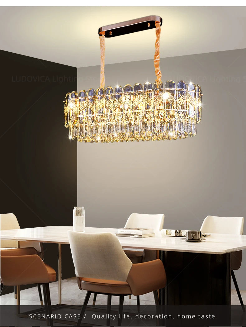 Crystal Chandelier for Dining Table Modern Pendant Light Lustre Suspension Lighting Indoor Living Room Luxury Hanging Lamp