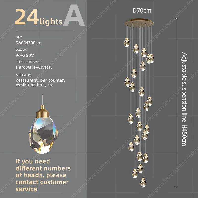 Crystal Chandelier Ceiling for Stairs Modern Led Ceiling Hanging Lamp for Living Room Dining Stair Pendant Lighting