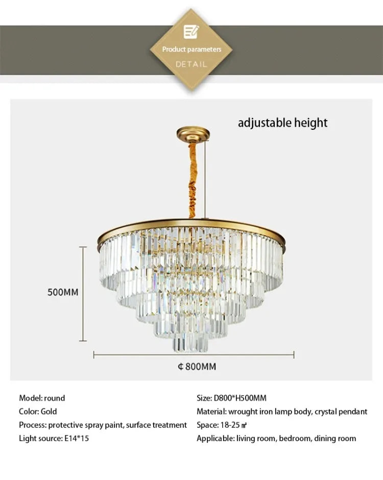 American Luxury Led Crystal Chandelier Modern Multilayer Gold Black Glass Crystal Hanging Lamp Indoor Decor Living Room Kitchen