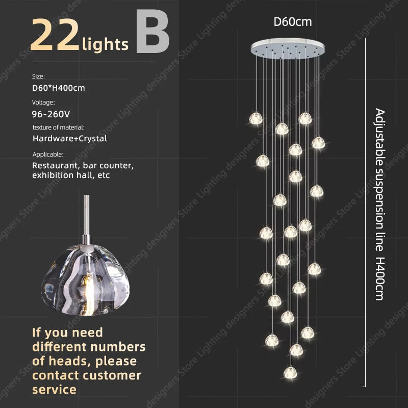 Crystal Chandelier Ceiling for Stairs Modern Led Ceiling Hanging Lamp for Living Room Dining Stair Pendant Lighting
