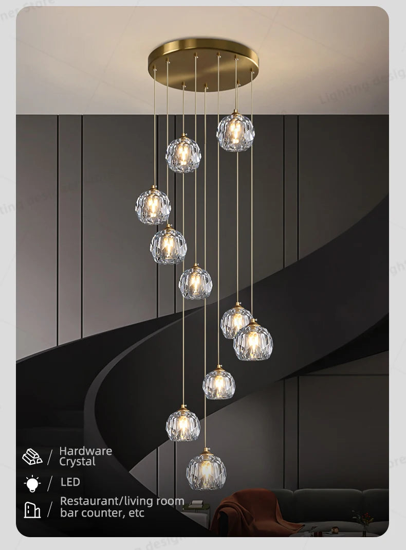 Crystal Chandelier Ceiling for Stairs Modern Led Ceiling Hanging Lamp for Living Room Dining Stair Pendant Lighting